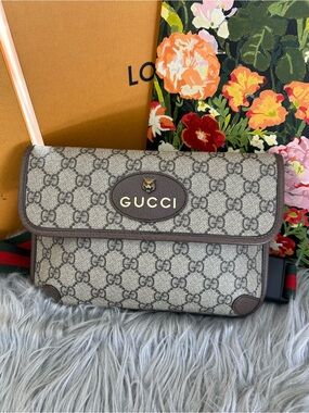 Gucci Brown/Beige Monogram Canvas Crossbody with Gold Logo